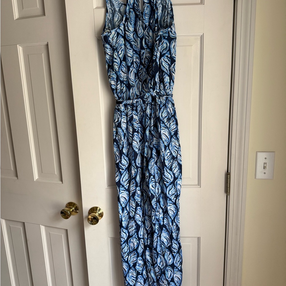 Lilly Pulitzer Blue and White Floral One Piece with Elastic Waist Size M